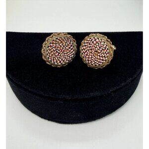 Vintage 1950s Dante Micro Mosaic Round Gold Tone Cufflinks Italy Statement Rare